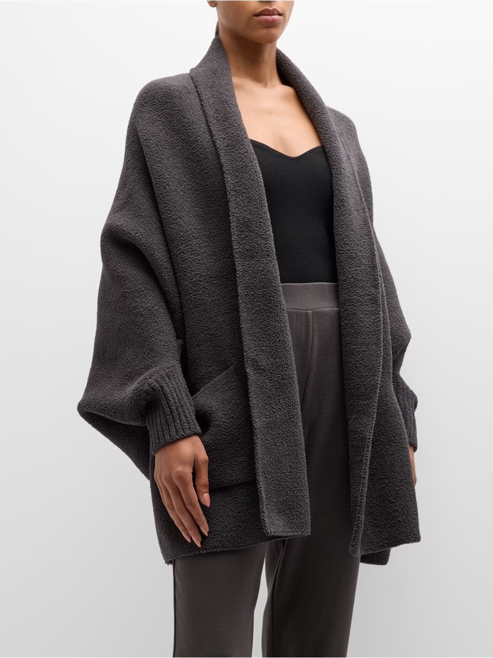 Barefoot Dreams Charcoal Open-Front Shawl Cardigan